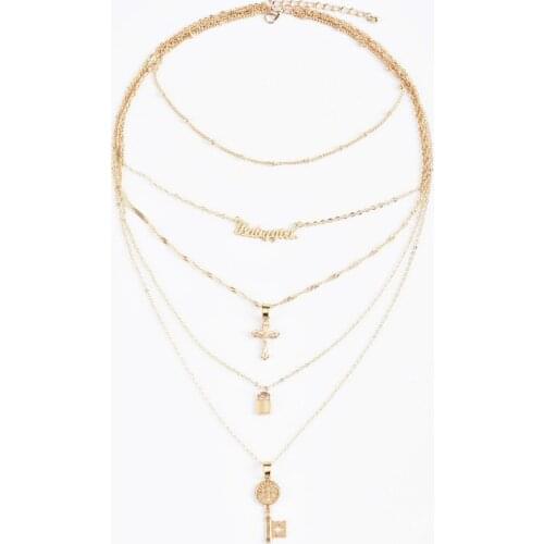 Necklace for Women Key Lock Cross English Alphabet Necklacens Jewelry Wholesale