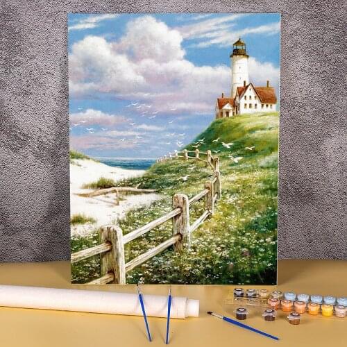 Landscape Lighthouse Paint By Numbers Package Oil Paints 50*70 Oil Painting Wall Decoration Children Wholesale Handicraft