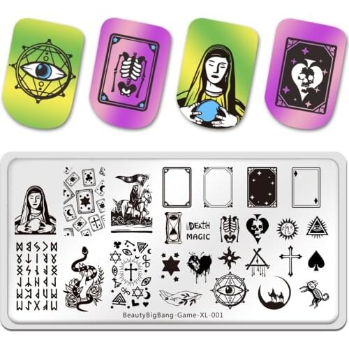 BeautyBigBang Stamping Plates Tarot Cards Practise Divination Mysterious Image Stainless Steel Nail Art Template Game XL-001
