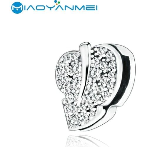 SALE! 925 Sterling Silver Beads Fit Original Pandora Bracelets Sparkling Leaf Clip Charm Women DIY Fashion Jewelry Gift