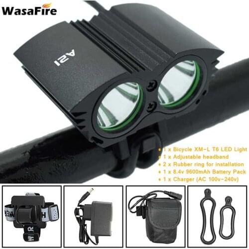 2* XM-L T6 LED Bike Light 3600lm Bicycle Headlamp 18650 Rechargeable Battery Pack Cycling Flashlight Frontlight with Headband