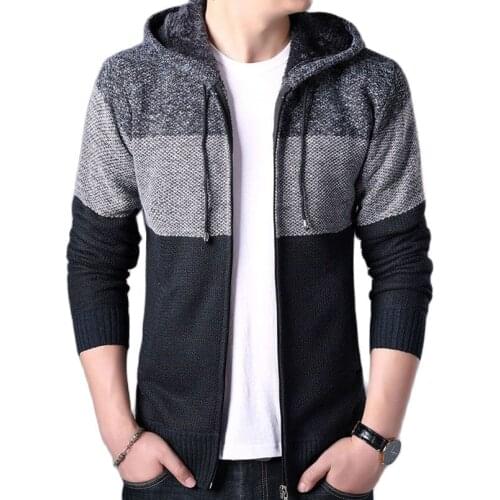 Thick Hooded Mens Autumn Winter Sweater Patchwork Fleece Cardigan Coat Men Jacket Warm Male Oversize Clothes Plus Size 2021