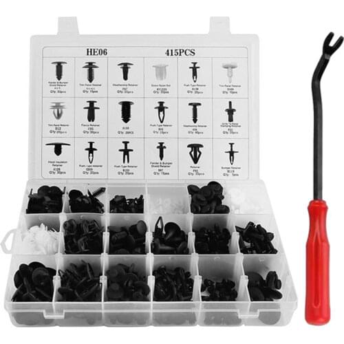 Universal Car Clips Auto Trim Panel Rivets 415 in 1 Assortment + 6 inch Remover Outdoor Anti-resistance Repairing Parts