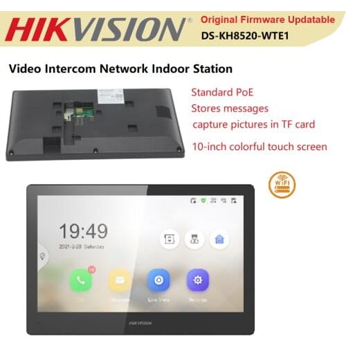 Hikvision Indoor Monitor DS-KH8520-WTE1 Video Intercom 10-Inch Touch Screen PoE TF Card Wifi Views Live Original Hik-Connect