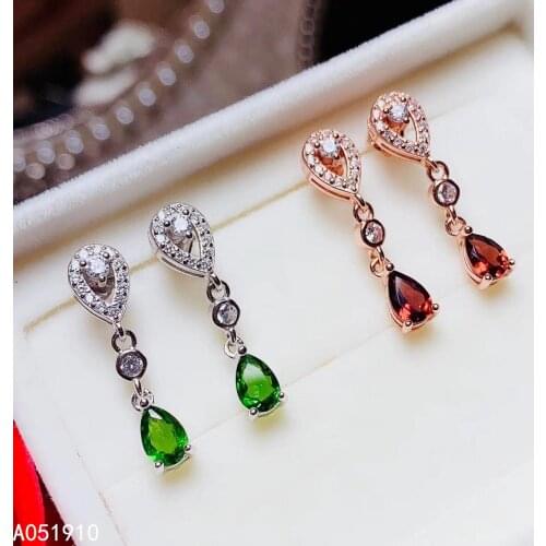KJJEAXCMY boutique jewelry 925 sterling silver inlaid natural Garnet Diopside female earrings support detection luxury
