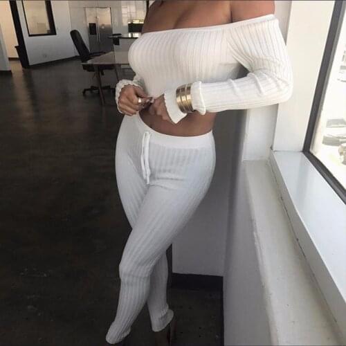Two Piece Set Women Tracksuit Sexy Long Sleeve T Shirt Crop Top Pencil Pants Leggings Set Bodycon Slim Suit Autumn 2 Piece Sets