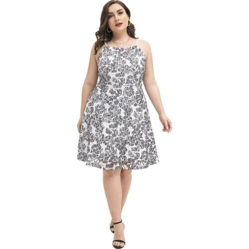 Sexy Summer Spaghetti Strap Dress XL To 4XL Large Size Fresh and Sweet Princess Elegant Print Lace Dresses Womens Party Dress