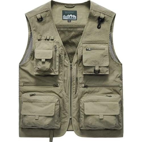 Waistcoat Vest Jacket Men Multi-Pocket Classic Male Sleeveless Coat Outdoor Photographer Fishing Jackets 5XL Vest Travel Clothes