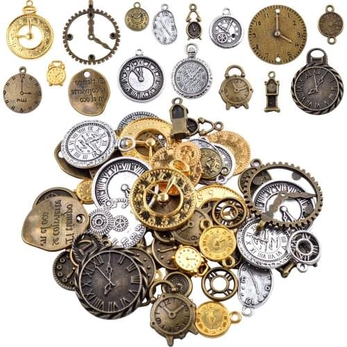 100G Mixed Alloy Antiqued Charms Clock Watch Face Charm Pendant for DIY Crafts, Gears, Jewelry Making Supplie,Steampunk Pendants