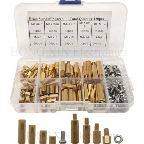 120pcs/Set M4 Brass Male Female Hex Standoff Threaded PCB Hexagon Motherboard Spacer Bolt Screw Long Nut Set Assortment Kit