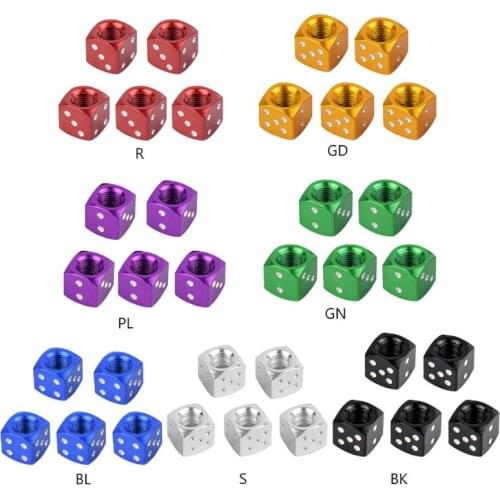 5pcs Aluminum Dice Valve Cap Tire Air Valve Stem Cap for Car Trunk Bicycle Wheel