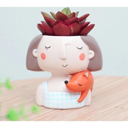 American cartoon girl avatar succulent flower pot micro landscape garden decoration office decompression cute ornament gift