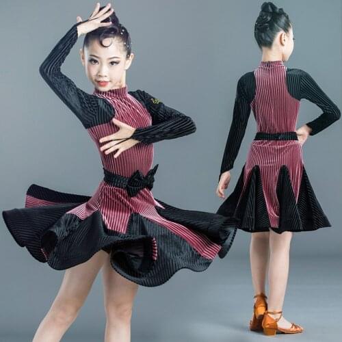 Velvet Latina Dance Dress For Girls Ballroom Dance Clothes Latin Practice Wear Stage Costume Tango Outfits Tap Dance Wear DL6861