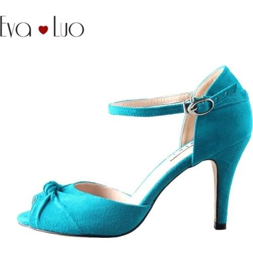 CHS596 DHL Express Custom Handmade Teal Blue Turquoise Suede Bridal Wedding Shoes Big Size SWomen Shoes High Heels Dress Pumps
