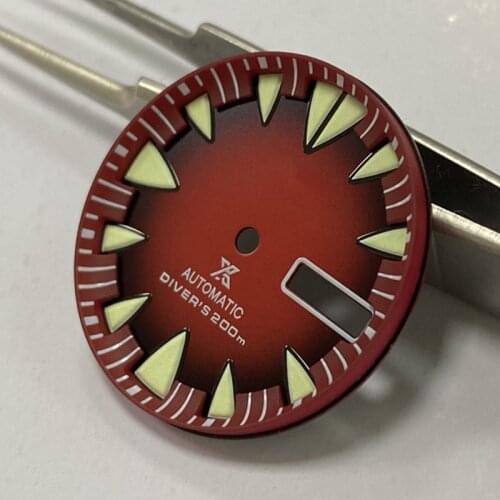 Watch Parts 28.7mm Red dial luminous marks Monster dive watch dial suitable for NH36 Automatic Movement