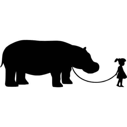 Dawasaru Girl Walking Hippopotamus Car Sticker Waterproof Decal Laptop Suitcase Truck Motorcycle Auto Accessories PVC,16cm*6cm