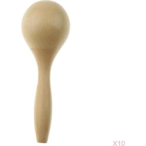10 Pcs Wooden Unpainted Sand Hammer Maraca Shaker Music Toys Musical Instrument Kids Baby Toddlers Hand Percussion Gifts