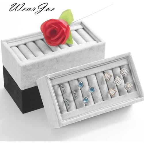 Portable Deluxe Jewelry Rings Display Box Storage Soft VelveteenTray Case Holder Stand Earrings Presentation Organizer Showcase