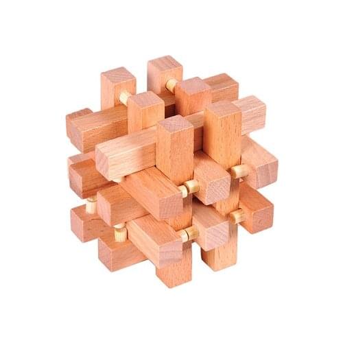 Classic 3D Wooden Puzzle IQ Brain teaser 18-piece Burr Puzzle Game for Adults and Children