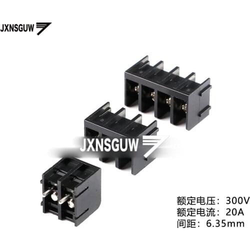 10PCS HB611-6.35-2P/3P/4P straight Insert 300V/20A 6.35mm pitch fence terminal block can be spliced black