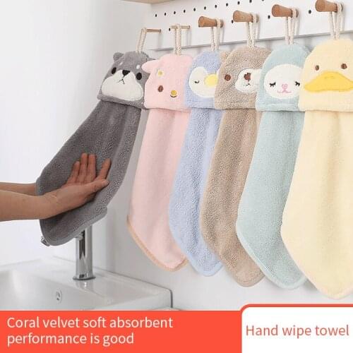 Coral Velvet Cute Animal Hand Towel Absorption Soft Cloth Bathroom Kitchen Accessories Wipe Household Comforting Hanging Towel