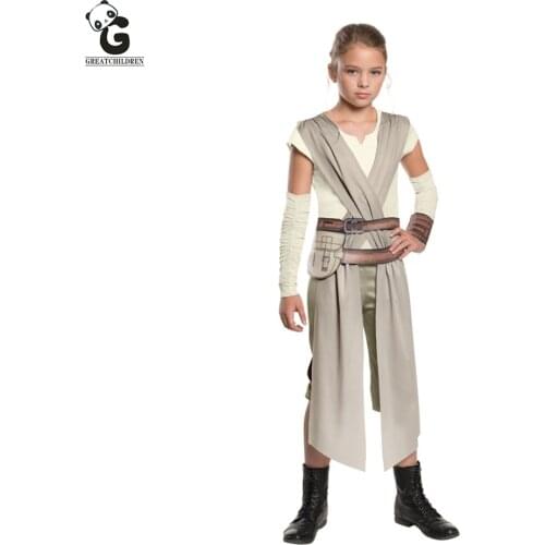 Rey Cosplay Anime Star Wars: The Force Awakens Superhero Rey Costumes Girl Halloween Costumes for Kids Princess Dress