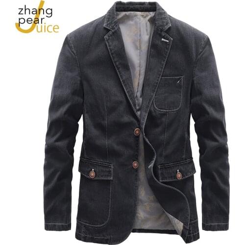 New Arrival Men Cotton Denim Suit Jacket Single Breasted Casual Jeans Jacket Blazer Autumn Male Outwear Slim Man Cowboy Blazer