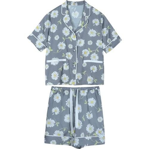 Summer Print Women Pajamas Sets 2PCS Sexy Turn-Down Pyjamas Suit Rayon Sleepwear Loungewear Nightwear M-XL Lingerie Home Wear