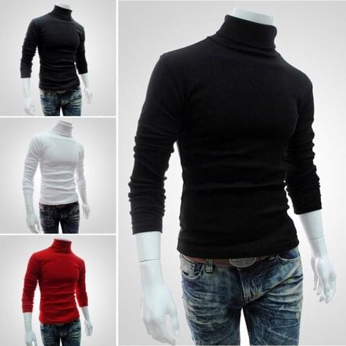 Men Autumn Solid Color Winter Turtleneck Thick Sweater Knitted Pullover Long Sleeve Turtle Neck Knitted Slim Bottoming Shirt