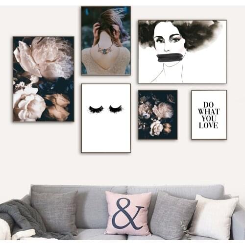 Wall Art Print Flower Girl Landscape Canvas Painting Nordic Posters And Prints Peony Lashes Wall Pictures for Bedroom Home Decor