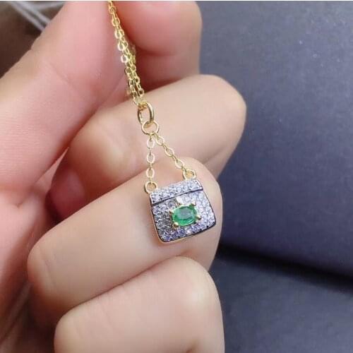 New Coming Natural and Real Natural And Real Emerald Necklace Pendant Solid S925 Sterling Silver For Women