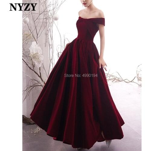 NYZY E152 Off Shoulder Burgundy Elegant Celebrity Dresses Velvet Long Evening Gown Robe Soiree Dubai 2019