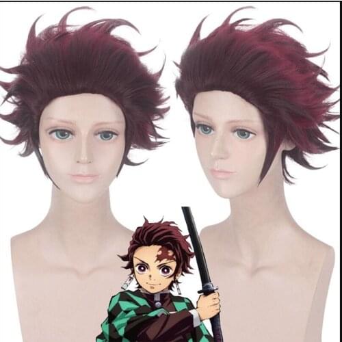 Demon Slayer: Kimetsu no Yaiba Tanjiro Kamado Short Chestnut Brown Heat Resistant Hair Cosplay Costume Wig