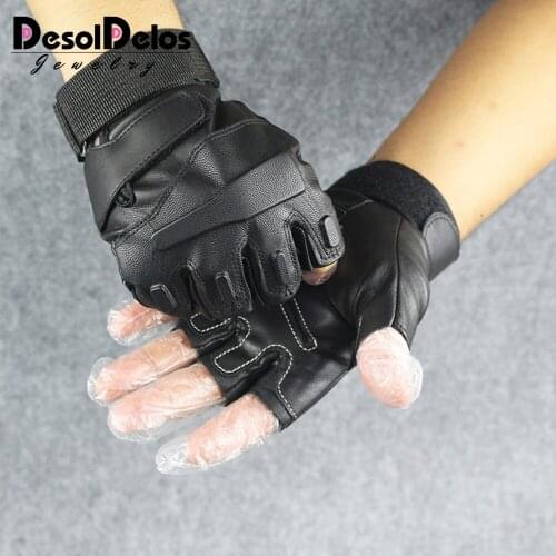DesolDelos Men Tactical Gloves Male PU Leather Fingerless Mitten Guant Military Army Sport Fitness Anti-slip eldiven luvas