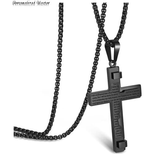Personalized Master Customized Cross Necklace Stainless Steel Serenity Prayer Jesus Christ Crucifix Cross Men Pendant Necklaces