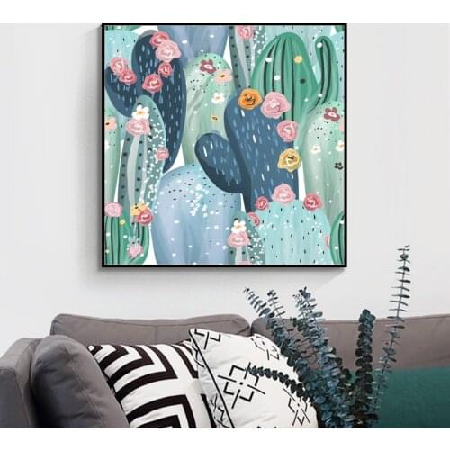 Large Tropical Plant Posters And Prints Cactus Flower Wall Art Canvas Painting Pictures Minimalist Nordic Decoration Home