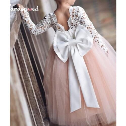 Gardenwed Lace Flower Girl Dresses Satin Bow Girl Wedding Party Dress 2020 Candy Color Birthday Dress