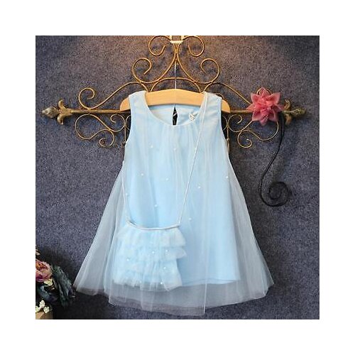 Pudcoco US Stock Kids Baby Girl Party Dress Pearl Tulle Fancy Sleeveless Dress Girls Sundress Bag AU