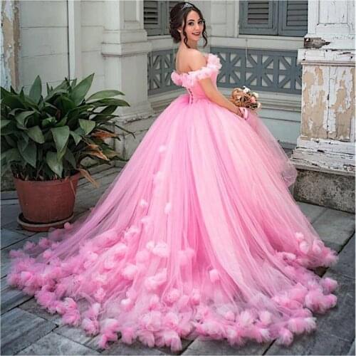 Princess Puffy Ball Gown Quinceanera Dresses 2019 Pink Tulle Masquerade Sweet 16 Dress Backless Prom Girls vestidos de 15 anos