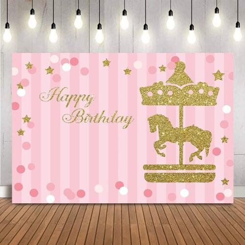 Pink stripes Carousel theme birthday backdrop gold glitter amusement park circus background for photo studio photocall props