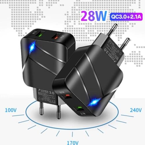 QC3.0 2 Ports 28W USB Charger LED Display Fast Charging EU Plug Wall Charger Quick Charge Power Adapter For iphone 12 pro max