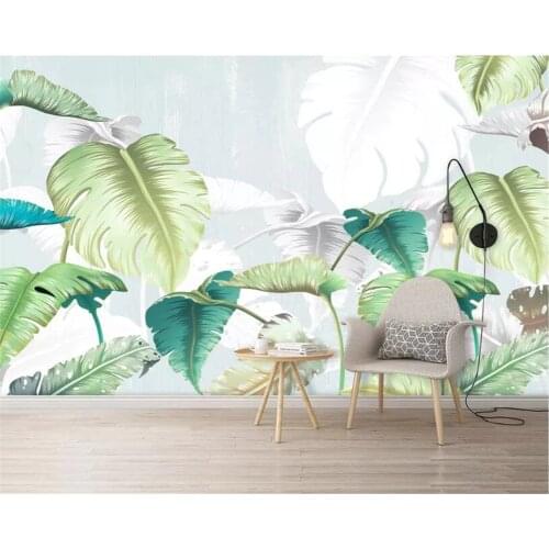 Beibehang Silk 3d wallpaper mural childrens room background wall tropical rain forest banana leaf hotel bedside wall wallpaper
