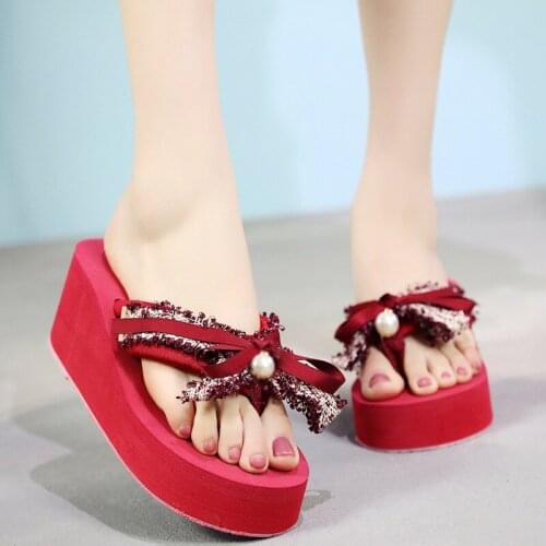 Korean Wild Student Flip Flops Women Summer Fashion Sweet Bow Outdoor Sandals Casual Non-Slip Comfortable Beach Slippers