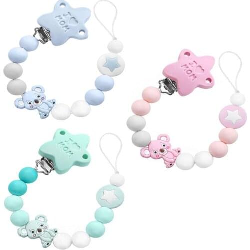Baby Pacifier Chain Clip Silicone Pentagram Koala Teether Teething Soother Molar safety clip designed