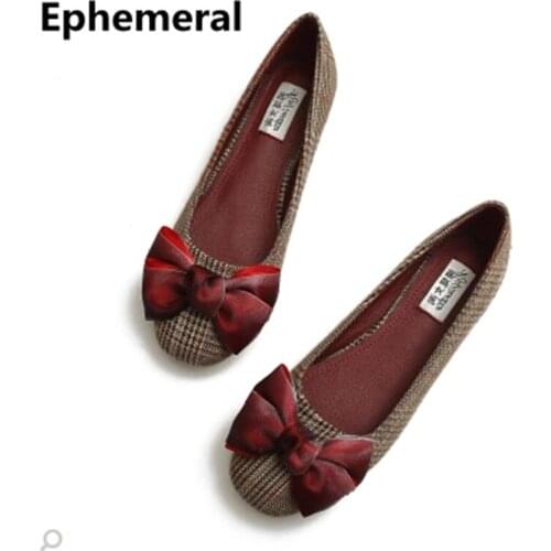 Ladies Red Bow Square Toe Flats Soft Bottom Anti-Slip Shoes Cloth Canvas Retro Footwear Plus Size 34-44 Black Patchwork Ephemera