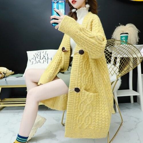 Thickened long sweater cardigan womens lazy wind loose, wear versatile thick knitting coat autumn winter 2020 NEW