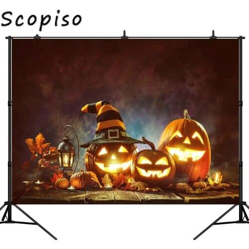 Scopiso Halloween Backdrop Pumpkin Lantern Wood Smoke Night Background Vinyl Photography Backdrops For Photo Studio Shoot Props
