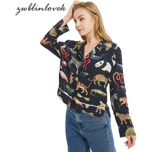 Animal Printed Blouses Women Fashion Long Sleeve Shirts And Blouse Women Elegant Tailored Collar Loose Tops Female 2C0145