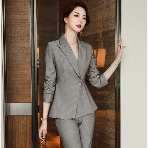 Elegant Striped Formal Women Business Suits OL Styles Pantsuits for Ladies Office Work Wear Professional Clothing Sets Blazers