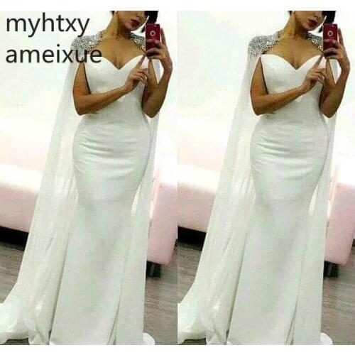 New Arabic Style White Sexy Evening Dress 2021 Cheap Custom Mermaid Satin Holiday Women Wear Formal Party Prom Gown Custom Made